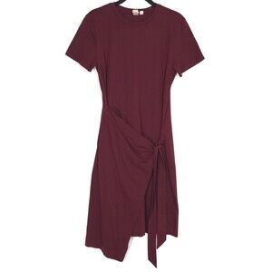 DOLAN Anthropologie Draped Mini Dress SMALL Tie Waist Cotton Burgundy T-Shirt